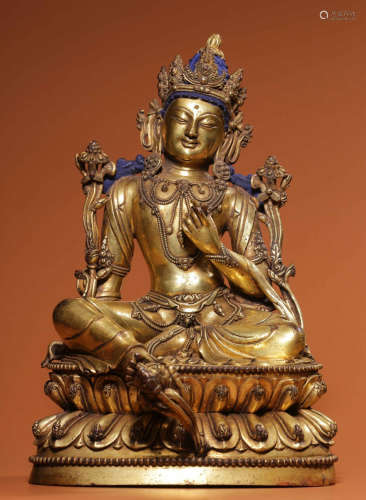 GILT BRONZE GUANYIN BUDDHA STATUE