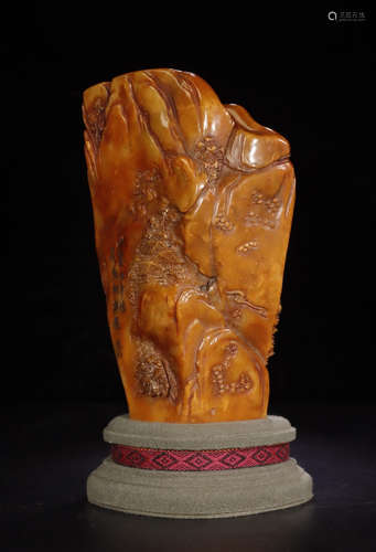 TIANHUANG STONE BRUSH POT CARVED WITH STORY