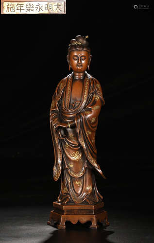 DAMINGYONGLENIANSHI MARK COPPER GUANYIN BUDDHA STATUE