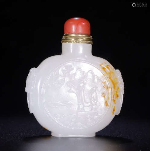 HETIAN JADE SNUFF BOTTLE CARVED WITH STORY