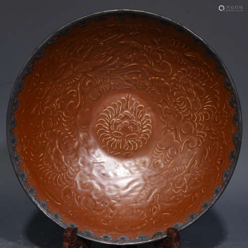 DING YAO RED GLAZE BOWL CARVED WITH FLOWER