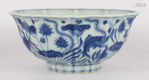 BLUE&WHITE GLAZE BOWL PAINTED WITH FISH