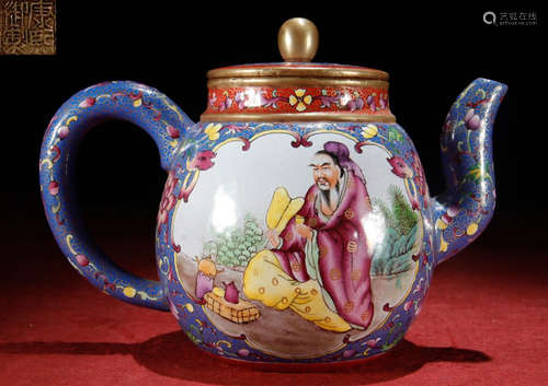 KANGXIYUZHI MARK ZISHA TEA POT PAINTED WITH FIGURE