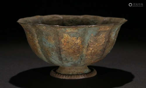 GILT SILVER BOWL CARVED WITH FLOWER