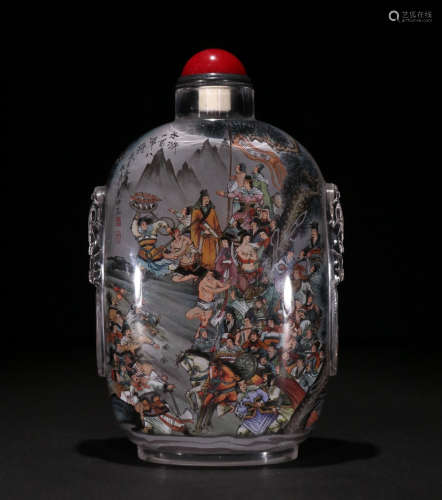 CRYSTAL SNUFF BOTTLE PAINTED WITH FIGURE