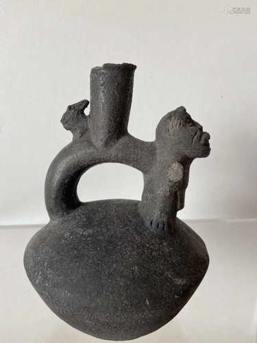 Pre-Columbian Chimu Blackware Stirrup Vessel