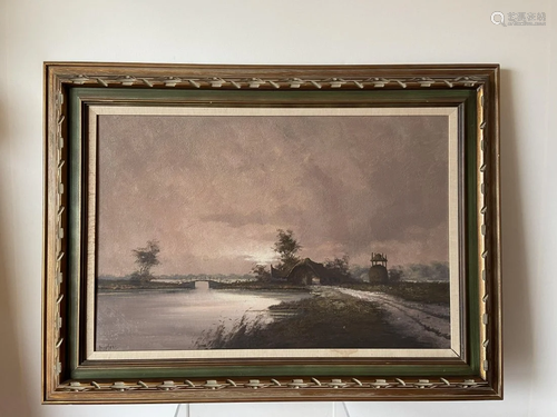 Mid Century Landscape in Oil in Canvas