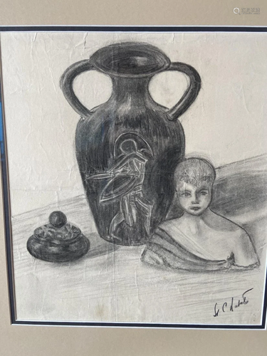 Framed Signed Charcoal Drawing