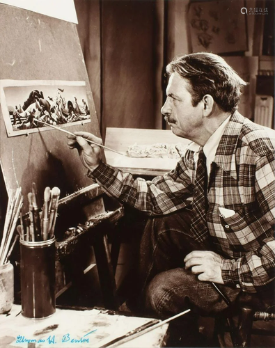 SIGNED PHOTOGRAPH OF THOMAS HART BENTON AT EASEL