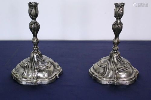 1784 Pair of Augsburg Sterling Silver Candle Holders