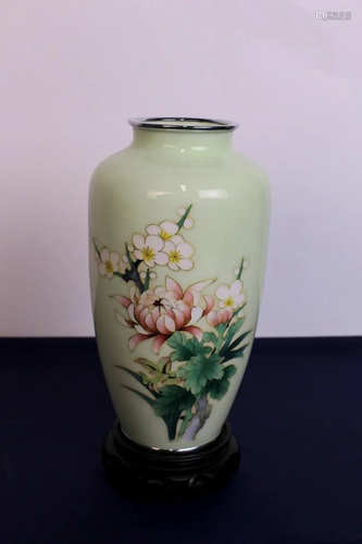 Japanese Ando Cloisonne Enamel Vase with Floral Design