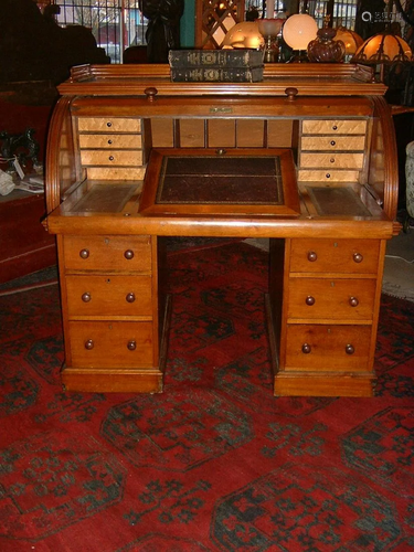 C.1870 English Mahogany Cylinder Desk Excellent Cond