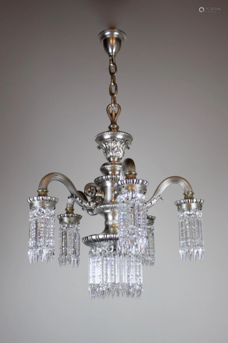 Neo Classical Silver Plate Crystal Chandelier
