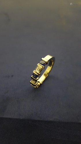 Handmade Saphire and Diamond Baguette Ring