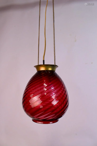 Antique Cranberry Hanging Oil Light