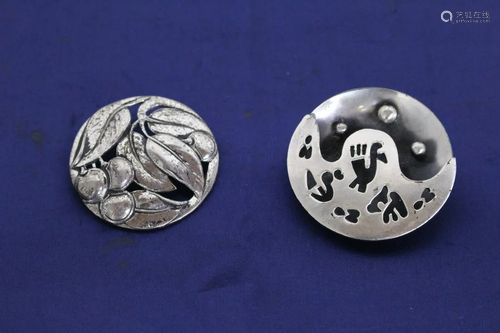 Two Arts and Craft Sterling Silver Brooches Signed Cora