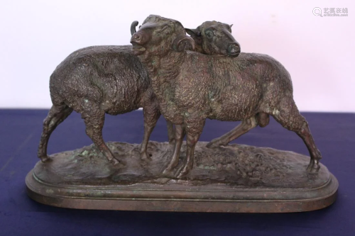 Mid 19th C. Isidore Bonheur Bronze of 2 Sheep