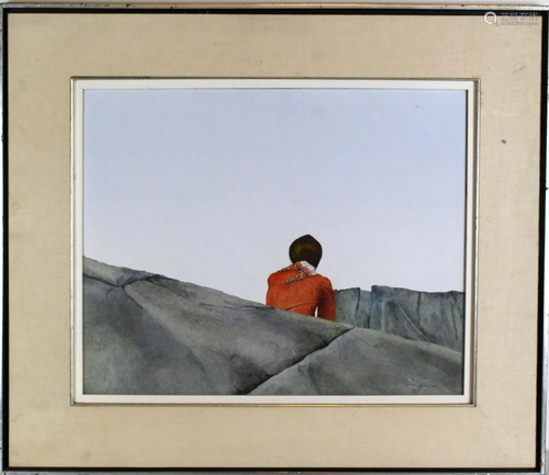 S. Holecka Painting of Woman Resting on Rocks