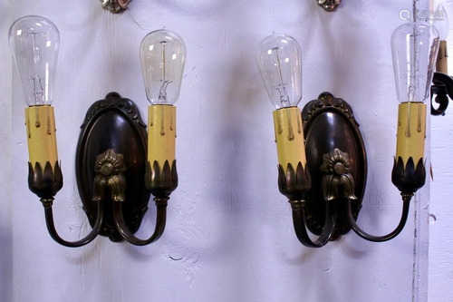 Pair of Double Wall Sconces with Candle Tapers