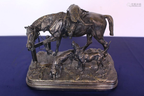 Signed Alfred Dubacand Silvered Bronze Hunt Scene