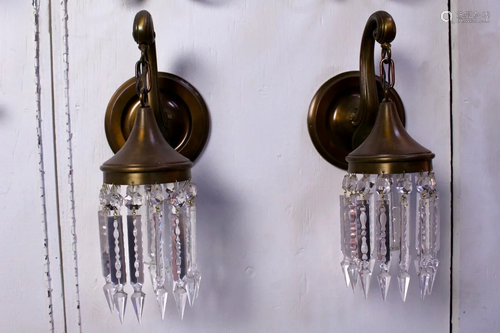 Pair of Arts and Crafts Style Wall Sconces with Crytals