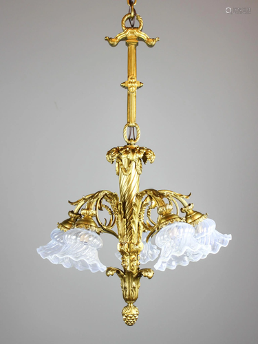 French Gilt Chandelier Light Fixture (5 Light)