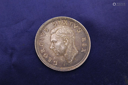 1948 South African 5 Shilling Silver Coin