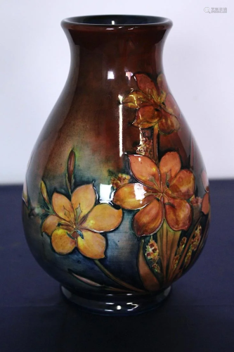 Signed Early Moorcroft Decorated Red Vase