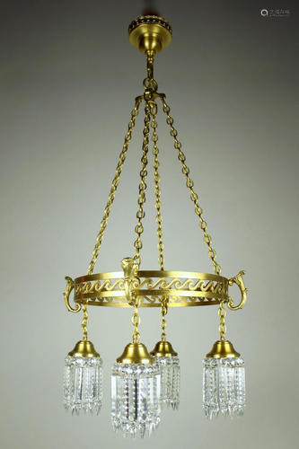 Neoclassical Brass Ring Fixture with Notched Crystal