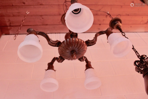5 Light Fixture with Milk Glass Shades
