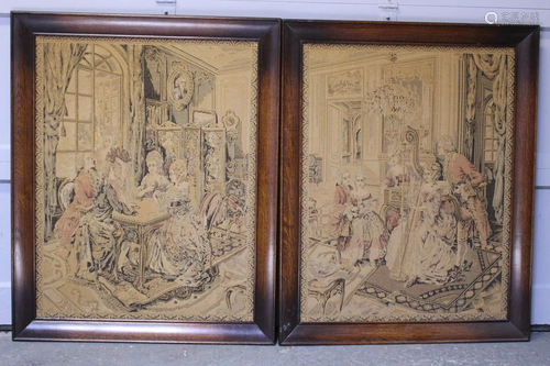 Pair of Large Austrian Tapestries, Original Oak Frames