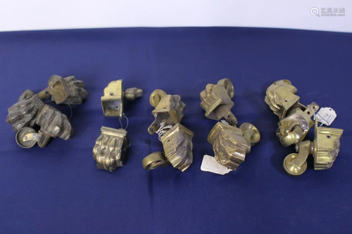 Set of 5 19th Century Cast Brass Casters