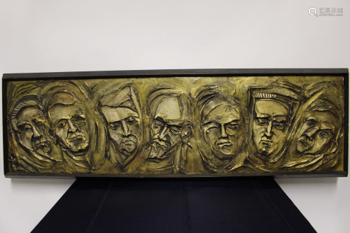 Large Plaster Bas Relief of 7 Faces
