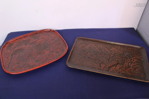Set of 2 Vintage Wood Serving Trays