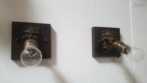 Pair of Barebulb Lion Face Sconces