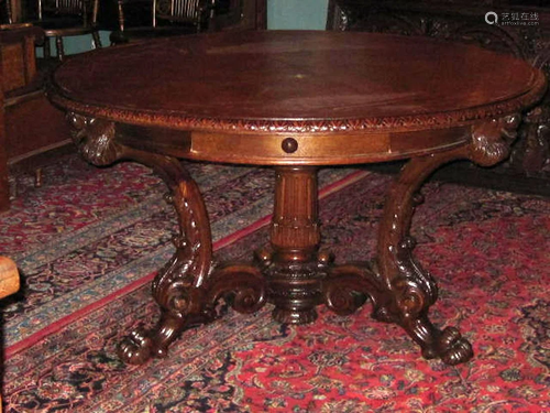 Ca. 1895 Figural Round Oak Table