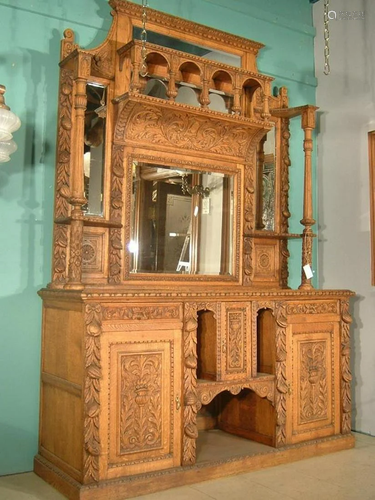 Figural Carved Oak Sideboard