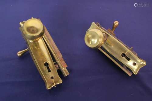 Rare Brass Pair of Complete Lever and Knob