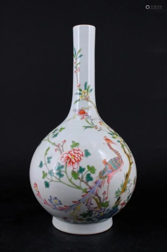 Qing Porcelain Famille Rose Long Stem Vase