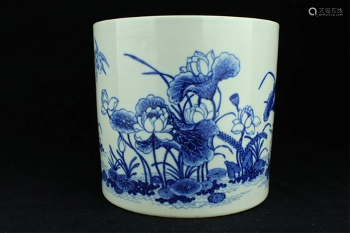 Larg Porcelain Blue&White Floral Brush Pot