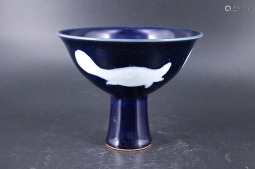 Ming Porcelain Blue&White Fish Handle Cup