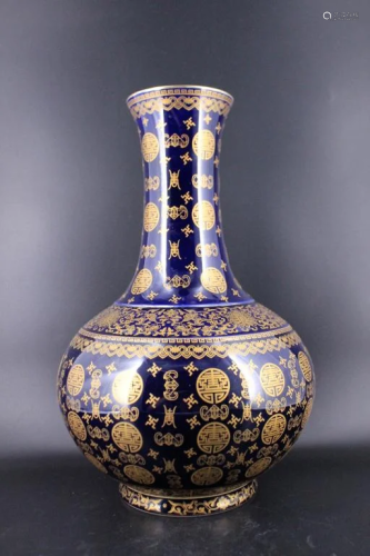 Large Qing Porcelain Blue&Gold Vase