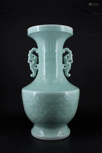 Extra Large Chinese Qing Porcelain Light Blue Vase