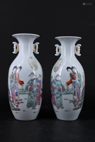 Pair of Republic Famille Rose Vase