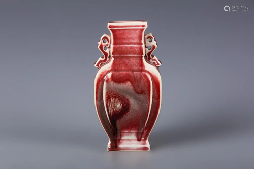 A FLAMBE DOUBLE-EAR PORCELAIN VASE