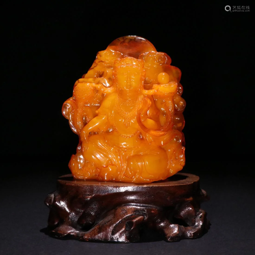 A BEESWAX CARVING FIGURINE OF GUANYIN