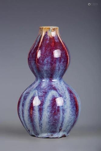 A FAMBE GLAZED PORCELAIN DOUBLE GOURD VASE