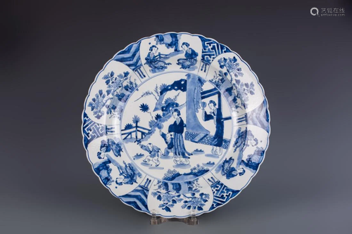 A BLUE & WHITE 'FIGURES' PORCELAIN PLATE