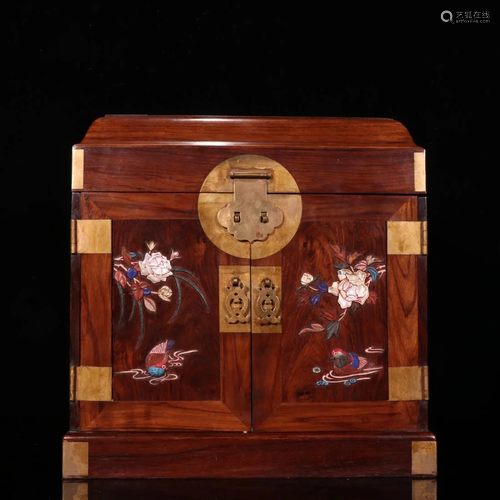 A GEMSTONE INLAID HUANGHUALI WOOD CHEST