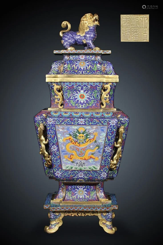 A GILT BRONZE CLOISONNE SQUARE VASE